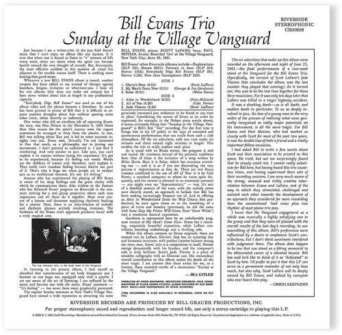 Bill Evans Trio - Sunday At The Village Vanguard (Original Jazz Classics Series) - Vinyl