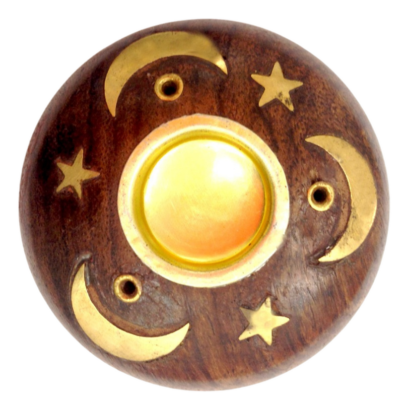 Wooden Incense & Cone Holder - Round Star & Moon
