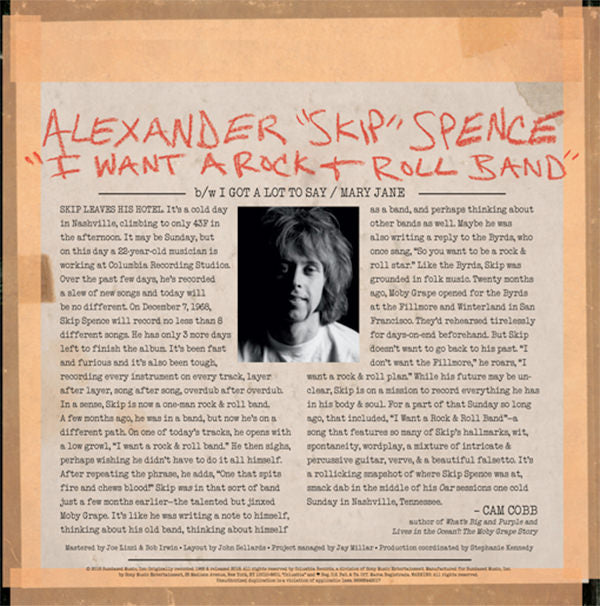 Alexander "Skip" Spence - I Want A Rock & Roll Band / I Got A Lot To Say/Mary Jane - Vinyl