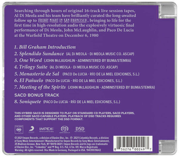 Al Di Meola, John McLaughlin, Paco De Lucía : Saturday Night In San Francisco (SACD, Hybrid, Album)